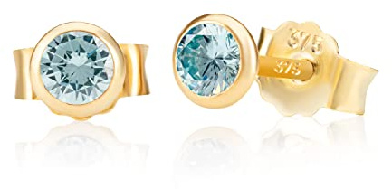 NKlaus Paar 4,0mm 375 Gelb Gold 9 Karat Ohrstecker Kristall Zirkonia Aquamarin Butterfly Verschluss Damen Mädchen 13066