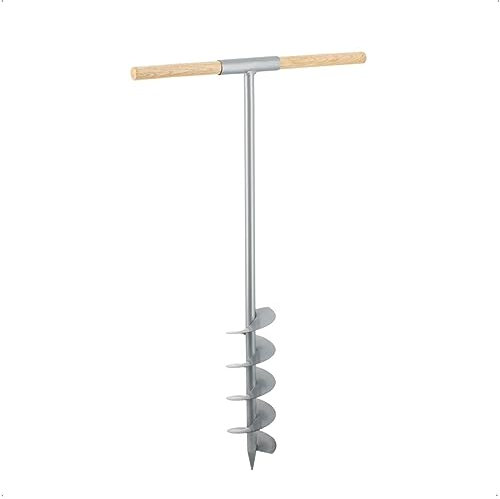 Handerdbohrer Erdlochbohrer (Ø 120 mm) aus pulverbeschichtetem Stahl, flexibler Holzgriff, Länge ca. 99 cm - 2,2 kg I Erdbohrer, Pfahlbohrer, Handerdbohrer, Pflanzbohrer