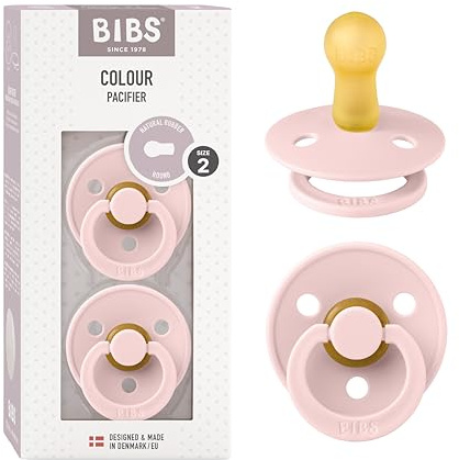 BIBS Colour Soother 2-Pack, BPA Free Dummy Pacifier, Round Nipple. Natural Rubber Latex, Made in Denmark, Size 2 (6-18 Months), Blossom