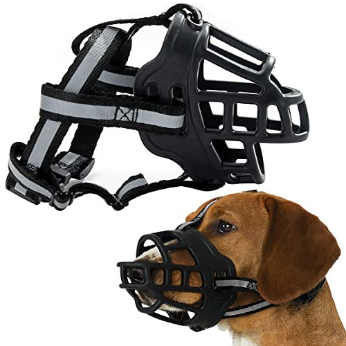 Maulkorb für Große Hunde, FainFun Silikon Maulkorb Mittlere Hunde, Hundemaulkorb Stoff, Verstellbare Schlaufe, Verhindert Bellen, Beißen und Kauen(L)