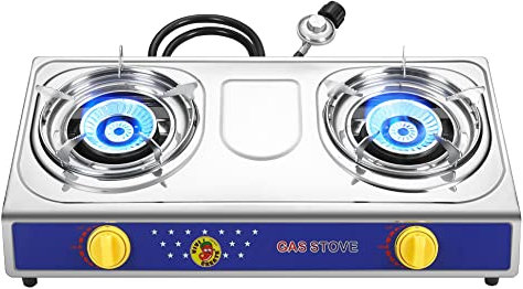 Vivicreate 25000 BTU 2 Burner Propane Gas Stove Stainless Steel Cooktop Outdoor Camping Stove Portable Double Burner for BBQ Boiling Frying Cooking Estufa de Portátil Fogón de Gas