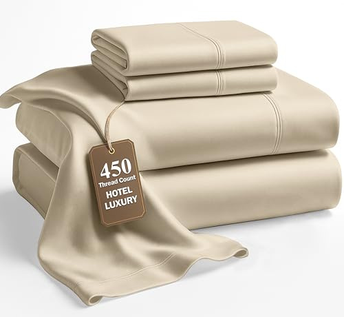 450TC Cotton Queen Bedsheet - Silky Smooth Sateen Weave, Linen