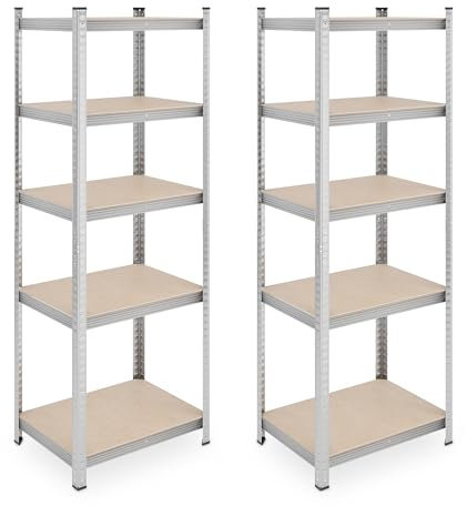 Relaxdays Schwerlastregal 2er Set, 500 kg, Stahl, Lagerregal, Keller, Garage, zum Stecken, HBT: 180 x 60 x 45 cm, Silber
