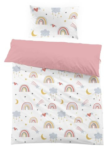 Yasida Copripiumino 120x150cm per Bambina Rosa Arcobaleno con Federa 40x60cm Set Biancheria da Letto 1 Persona in Microfibra Multicolore 3D Motivo Stampato Stella Luna Regalo Ragazzo Festa