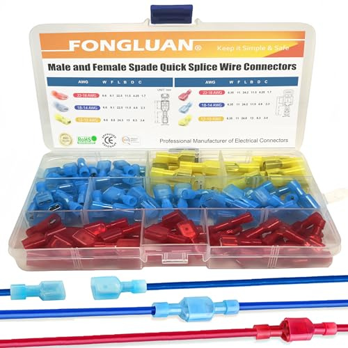 FONGLUAN 120pcs Male and Female Spade Connectors 24-10 Gauge Nylon Fully Insulated Wire Quick Disconnect Electrical Crimp Terminals Connector Assortment Set