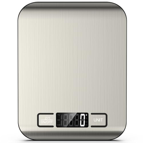 Mik-Nana Food Scale, 22lb Digital Kitchen Scale Weight Grams and Ounces for Baking Cooking Coffee Package Postage, 6 Units with Tare Function, LCD Display, Easy Clean Stainless Steel