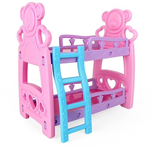 deAO Puppenbett, Rosa Puppenhochbett mit Rutsche, Puppen Zubehör für Kleine Puppe 30 33 36 cm, Puppenhaus Einrichtung Möbel Miniatur Möbel Szene Requisiten