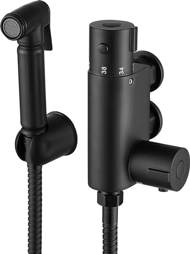Xcel Home Black Thermostatic bidé douche kit | Kvalitet mässing muslimsk Shattaf svart duschhuvud | Hygiene toalett bidé spray | 1 set - modern allt-i-ett, justerbar varm/kall, mässingskomponenter