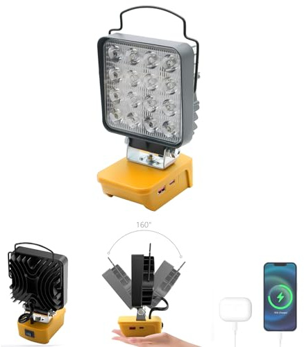 Compatible con Dewalt 18V/20V Batería Luz de Trabajo LED Inalámbrica 5000LM 34W Luz de Inundación Recargables Foco LED Portátil con Puerto de Carga USB y tipo C & Protección de Bajo Voltaje
