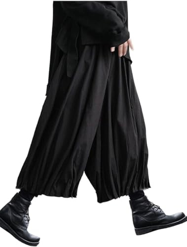 AITFINEISM Mens Casual Drawstring Loose Fit Skirts Aladdin Hippie Harem Harajuku Trousers (M,Black 2485)