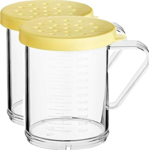 10 Oz Parmesan Cheese Shaker with 4 mm Hole Diameter Lid, Polycarbonate Spice Shaker For Coarse Seasonings seasoning shaker Dredge, sugar/spice dispenser, large salt and pepper shakers (2, Yellow 4mm)
