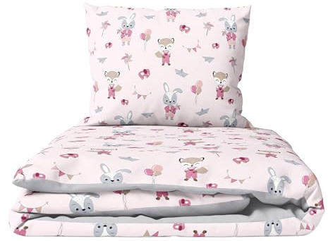 Baby Comfort Juego de edredón y Almohada de 2 Piezas para bebés y niños de 120 x 90 cm para Cuna Infantil (Zorros y Conejos) (12 Meses+)