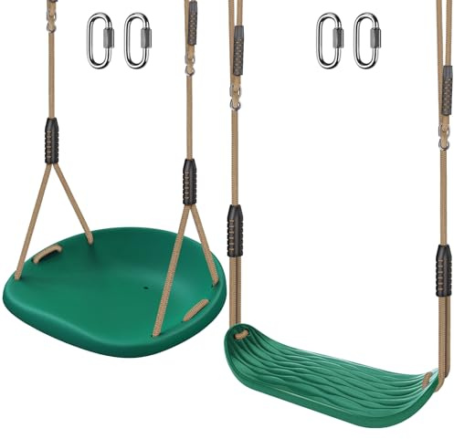 SELEWARE 2 Pack Heavy Duty Plastic Swing Seats with Adjustable Rope & Quick Connect, Replacement Swing Set Accessories for Kids and Adults, Indoor/Outdoor Backyard Playground Tree Swing, Green
