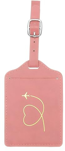 PATIKIL Suitcase Luggage Tags, Pink Heart Leather Name Tags Airplane Bag Accessories Travel Essentials for Flying Hotel Check in Luggage Bags Men Women, 1 Pcs
