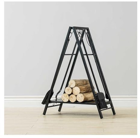 HBOOMOEM Range Buche Interieur，Chariot De BûChes De Bois Acier，Porte Buche De CheminéE avec Outils，Facile à Assembler, IntéRieur Et ExtéRieur, CheminéE, Camping, Support à Bois.