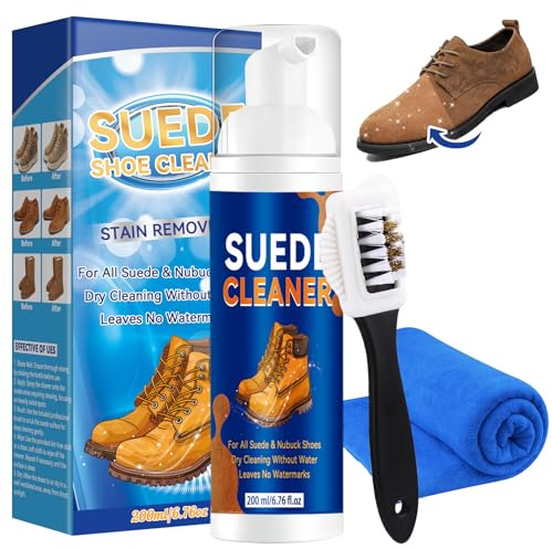 Auensten Limpiador Zapatillas Ante, Kit Limpieza Zapatillas 200 ml con Cepillo y Toalla, Suede Cleaner para Zapatos Blancos, Cuero, Gamuza, Nubuck y Lona, Limpiador de Calzado Eficaz (Blanco)