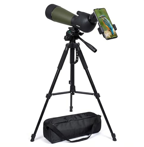 Långa vyer 25-75 x 80 mm Bak4 FMC, monokulär lins, lång sportskytte med 1,6 m stativ, bärväska, smartphone, lång sikt adapter för sport, bågskytte, landskap