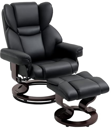 HOMCOM Sillón Relax con reposapiés, sillón reclinable 145° con Asiento Giratorio de Piel sintética, para salón y Sala de Estar, Negro