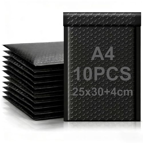 HIGA-JKL 10pcs Padded Envelopes A4 Bubble Mailers Packaging Bags Envelopes Bubble Wrap Poly Mailers Mailing Bags Small Bubble Envelopes for Shipping Packaging Mailing Self Seal - Black