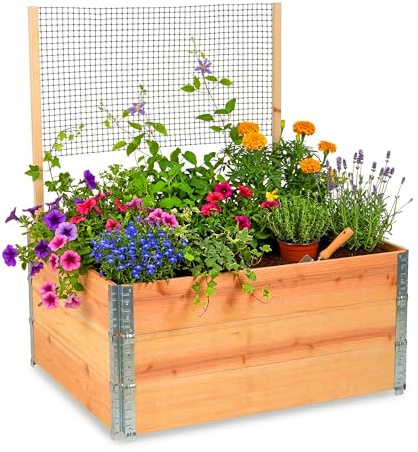 Relaxdays Bac Potager surélevé modulaire en Bois avec Treillis, pour Plantes grimpantes, 118x120x80 cm, Naturel