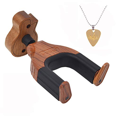 Gancho de pared para guitarra, con bloqueo automático, apto para todo tipo de guitarras acústicas, eléctricas, clásicas o bajos, Rosewood-Guitar Shape Wood Base