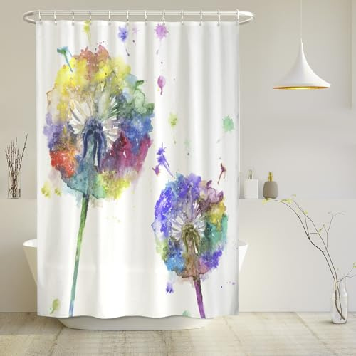 arteneur® - Bunte Pusteblume - Anti-Schimmel Duschvorhang 180x200 - Recycelt mit Öko-Tex Standard 100 - Beschwerter Saum, Blickdicht, Wasserdicht, Waschbar, 12 Ringe & E-Book mit Reinigungs-Tipps