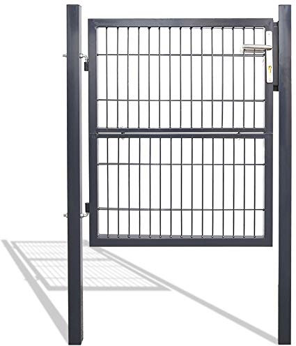 Lospitch Portillon de Jardin, 120x100cm Barre en Acier Zingué Portes de Clôture, Robuste et durable, Porte de clôture avec Serrure, poignée et 3 Clés, Facile à Installer, Anthracite