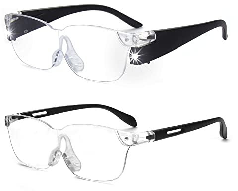 OuShiun Leselupen mit LED 160% Licht Lupe Brillen für Close Work Lesen Hobbys Crafts inklusive Nicht beleuchteter Lupen (Schwarz 2St)