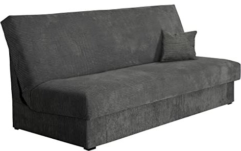 Schlafsofa Adela Mini Cord mit Bettkasten, 3 Sitzer Sofa, Bettsofa, Couch mit Schlaffunktion, Polstersofa, Schlafsofa, Couchgarnitur, Farbauswahl (Poso 22)