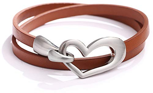Bracciale in pelle a forma di cuore per donne e ragazze, impilabile, con bracciale in pelle, stile punk, per ragazze e ragazze e gioielli di San Valentino, 1, Metallo, Senza pietra