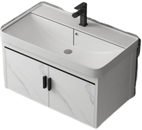 CASEGO Wall-mounted Washbasin Deepening Ceramic Basin Surface Double Temperature Faucet Home Bathroom Washbasin Cabinet Combination (80CM)