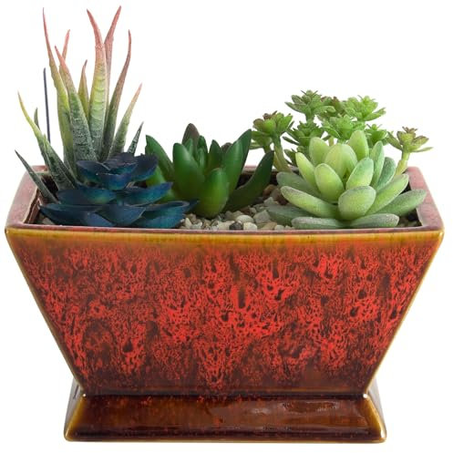 ARTKETTY Plant Pots - Large Succulent Planters Pots with Drainage, Ceramic Pots for Indoor Outdoor Cactus Plants Glazed Bonsai Flower Planter Container for Desk Windowsill Decor