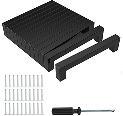 Blibro 12 Stück Möbelgriffe Schwarz mit Lochabstand 160mm, Schrankgriffe mit Schrauben und Installationswerkzeugen, geeignet für Schublade, Schrank, Möbel, Küche und Wohndekoration