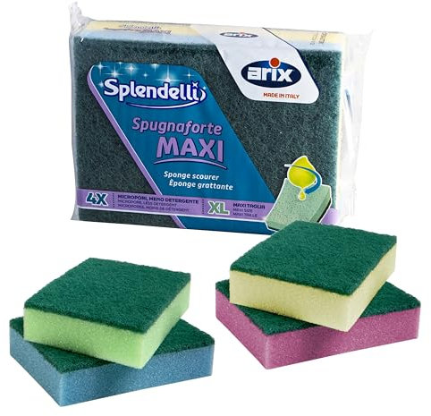 ARIX | 4 esponjas sintéticas abrasivas de Colores de la línea Splendelli, esponjas tamaño XL Multiusos, para la Suciedad más obstinada, 4 Unidades – Made in Italy