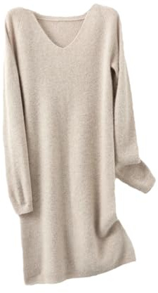 Dvbfufv Robe pull tricotée en laine mérinos pour femme, hiver, automne, col en V, robe pull épaisse longueur genou
