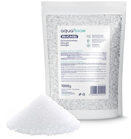 Aquafloow Silica Gel 1000g Gel di silice rigenerabile, deumidificatore essiccante senza indicatore, efficacemente assorbente e versatile, contro muffe e corrosione, umidità e nebbia in auto