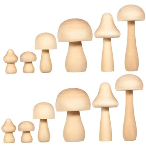 ADOCARN 12pezzi Funghi Di Legno Non Decorati Per Ragazzo Ragazza Materiale Sicuro Facile Da Dipingere Perfetti Per Progetti Creativi e Decorazioni Fai Te