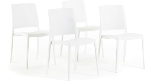 SIEDITI FUORI E DENTRO Sedie impilabili in polipropilene con fibra di vetro per esterno/giardino o interno, idrorepellenti e resistenti, design moderno e minimal - Maria (4, Bianco)