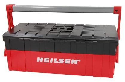 Neilsen CT6466-3 Tray Folding Cantilever Tool Box, Durable PP+PA Plastic with Iron Handle, 46.6 x 22.4 x 16cm, Organiser for Screwdrivers, Wrenches, and Tools