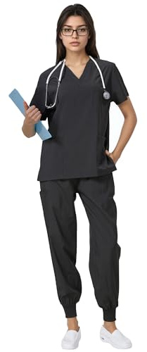 Chesoon Conjunto médico Unisex con Cuello en V y pantalón de Zanahoria con 3 Bolsillos Uniforme médico de Manga Corta