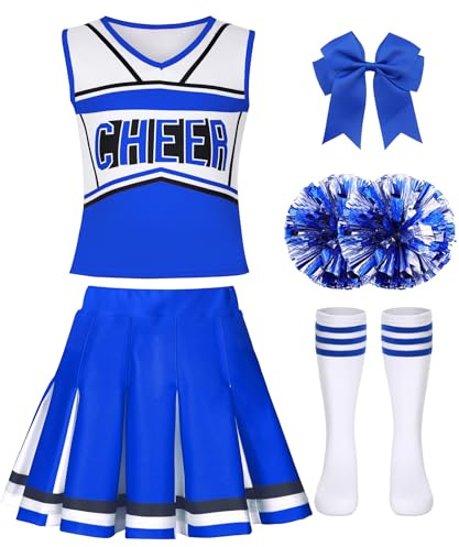 ZGXYZXMY Cheerleader Costume for Girls Cheerleading Outfit Kids Halloween Party Birthday Gift (Blue, 5-6 Years)
