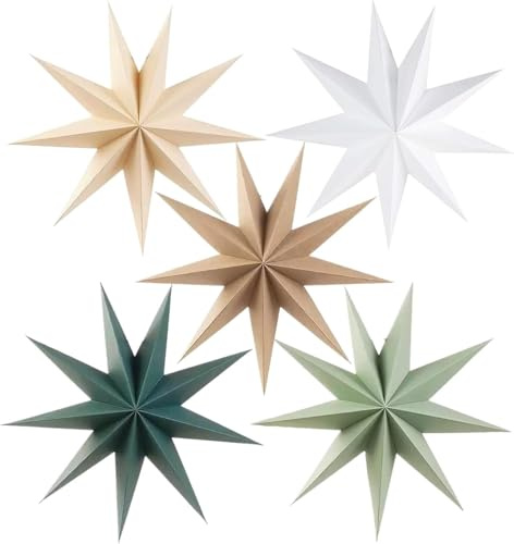 Estrella plegable de Navidad, 5 unidades, decoración navideña, hermosa decoración, decoración colgante de papel, estrella de papel, decoración para ventanas, Adviento, árbol de Navidad (B)