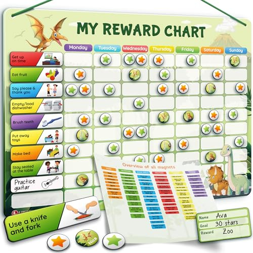 LIKARTO Magnetic Reward Chart for Children with 280 Magnets - Behaviour Chart for Children - Star Chart for Responsibility, Routine and Good Behaviour - Sticker Chart - Green