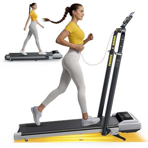 Folding Walking Pad with 12% Incline, Treadmills for Home Foldable with Handles (Adjustable Height & Tilt Angle), 2.5HP Under Desk Treadmills, 12 KM/H Running Machines for Home, Remote & APP Control