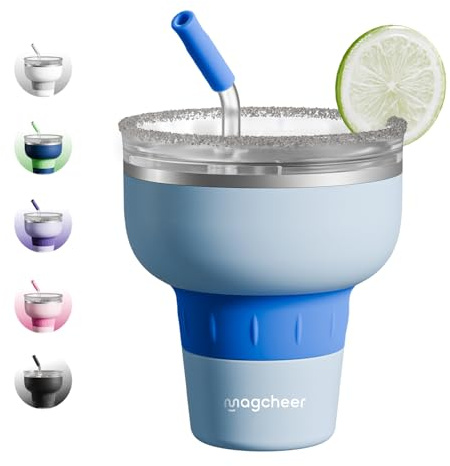 magcheer Bicchiere da cocktail con coperchio e cannuccia, in acciaio inox, isolato, per margarita, 320°, senza stelo, per feste, colore: blu