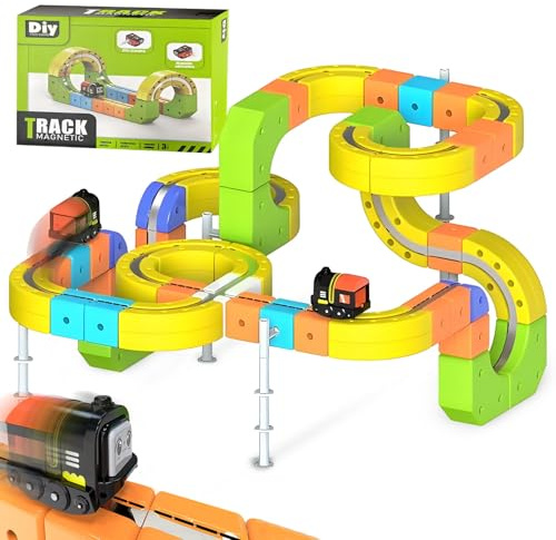 Clickrail Juego de Tren de carriles mágicos eléctricos magnéticos para Coche, Kit de Pista de Tren magnético para niños, Bloques de rieles mágicos, diseños 3D antigravedad (167 Unidades)