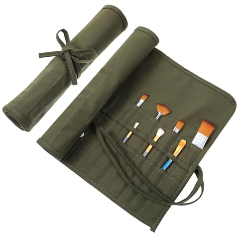 Xelsluthe Soporte para pinceles, 30 ranuras, rollo de lápiz, organizador de pinceles de lienzo, organizador de pinceles de pintura, estuche para pinceles de pintura, bolsa de lona para acrílico