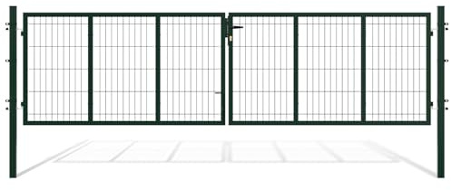 Eikuavons Cancello doppio da giardino, 350 x 100 cm, doppia anta per stuoia con maniglia, serratura, 3 chiavi e blocco a pavimento, robusta porta da giardino, cortile, cancello di recinzione, verde