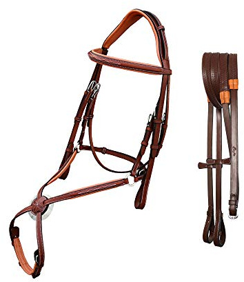 Exion Comfort Lined Anatomic Shape Mono Crown Piece Designer Fancy Stitched Perfect Square Raised Double Buckle Adjustable Figure 8 Noseband Jumping Bridle with Rubber Reins | Royal English Bridle