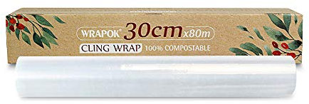 WRAPOK Rotolo di pellicola alimentare biodegradabile in PLA di mais 100% compostabile, con taglierina scorrevole, 258 piedi quadrati